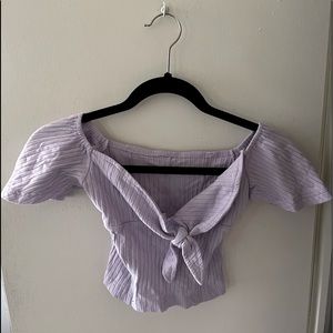 anaobai americom purple/lavender crop top off shoulder top, tie in the front.